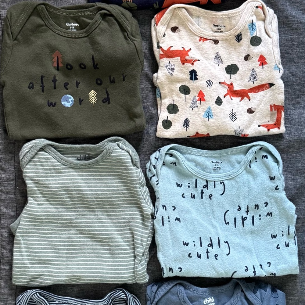 Carter's Forest and Animal Print Bodysuits - Green, Cream, Blue